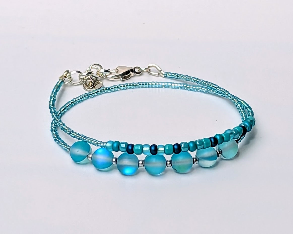 Blue Mermaid Glass double wrap bracelet