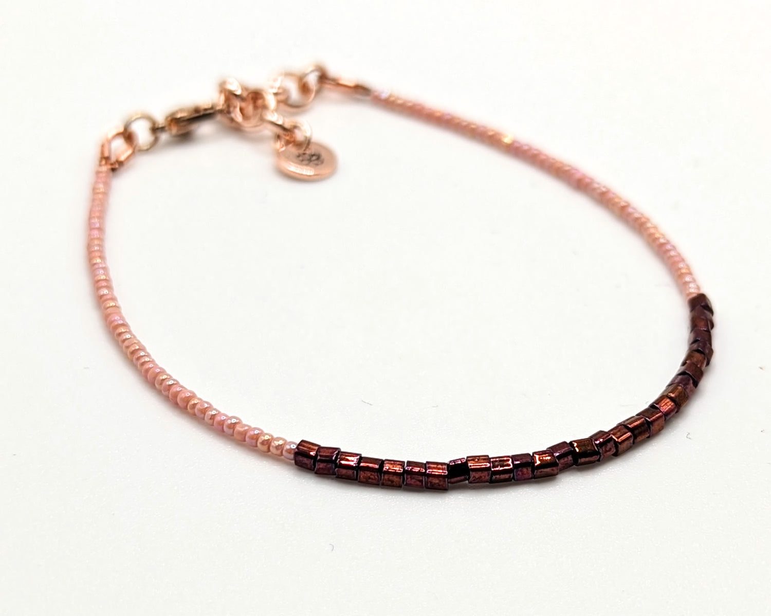 Dainty peach and bronze seed bead bracelet