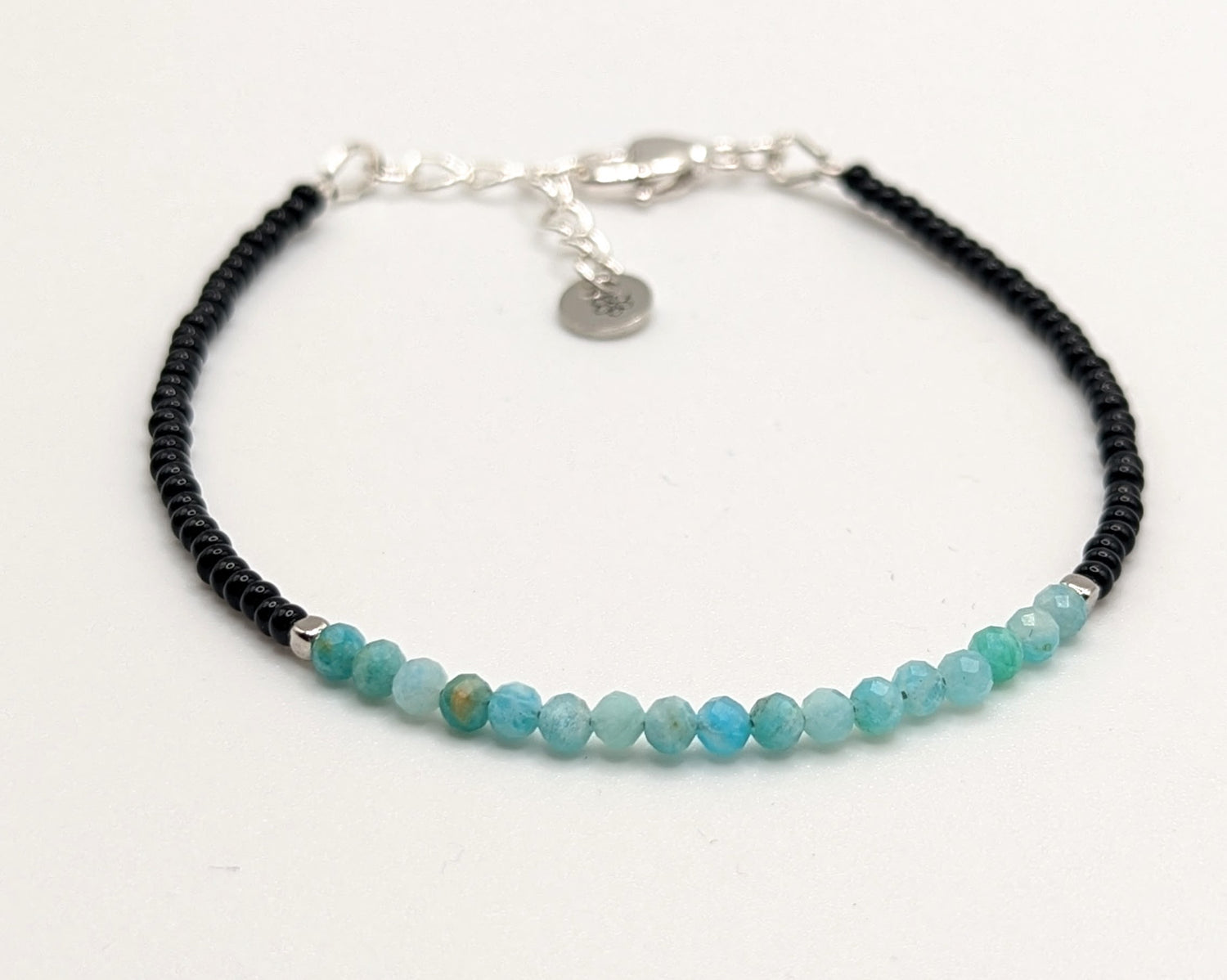 Amazonite and black glass seed bead bracelet