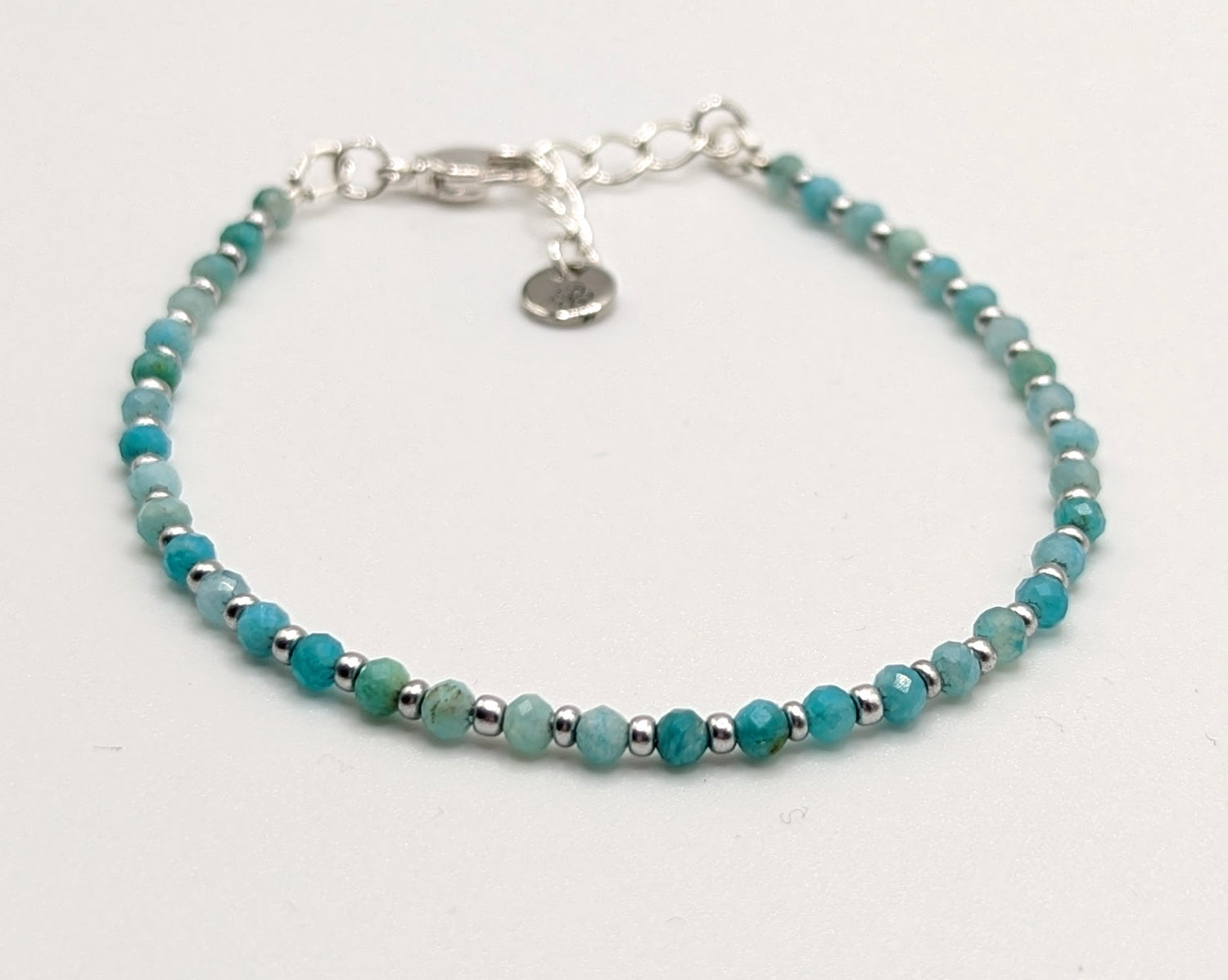 Amazonite and silver glass seed bead bracelet