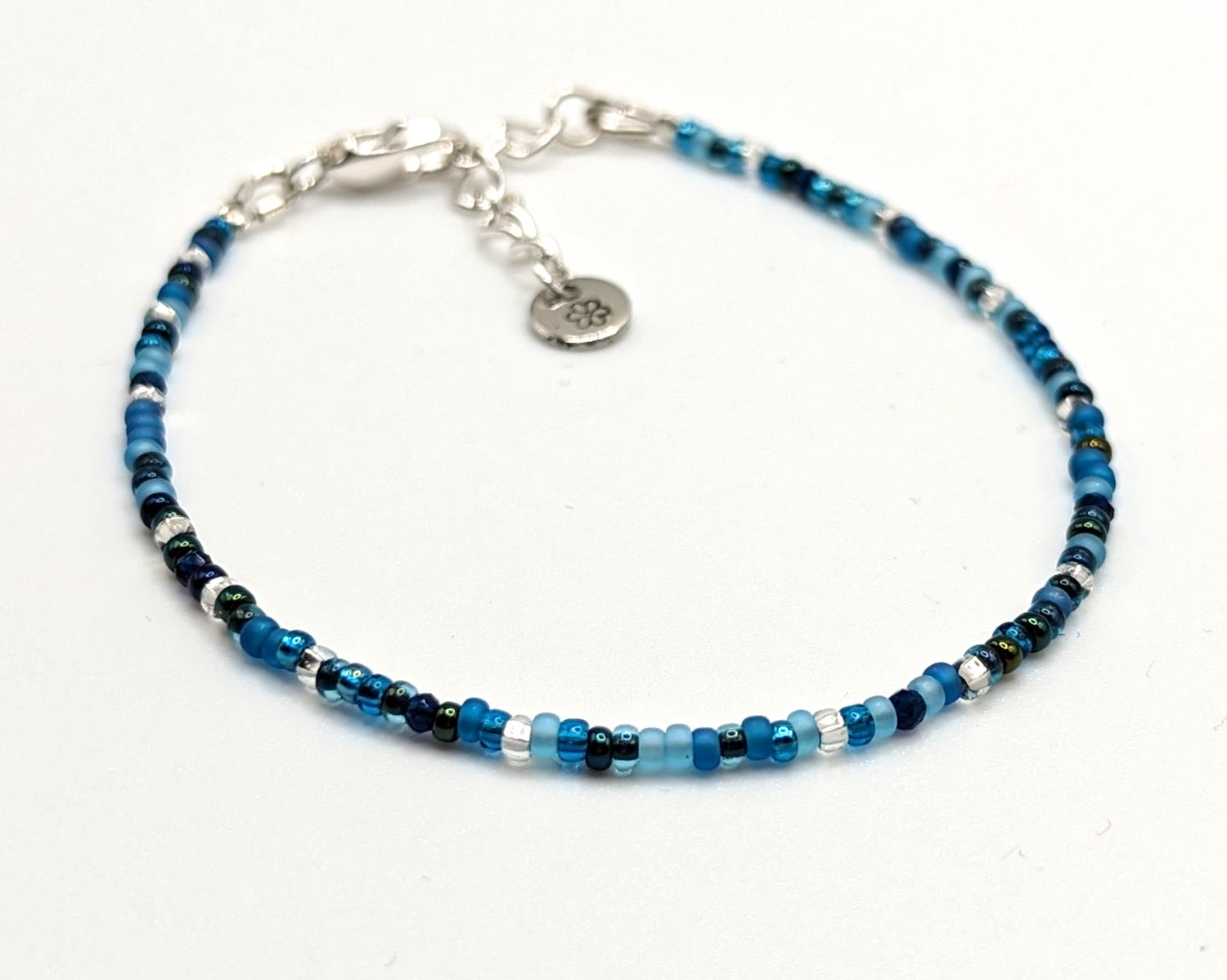 Dainty blue and silver seed bead bracelet