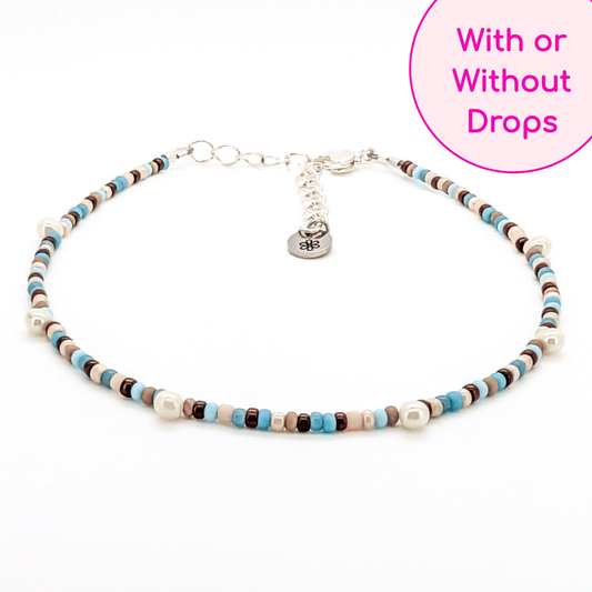 Anklet - Blue and Brown with Drop Beads - creations by cherie