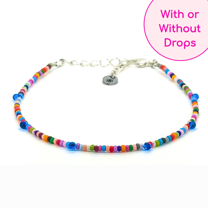 Dainty Anklet - Multi Colored Confetti w/ Blue Drop Beads