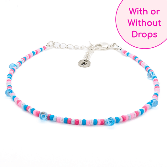 Anklet - Pink and Blue with Drop Beads - creations by cherie