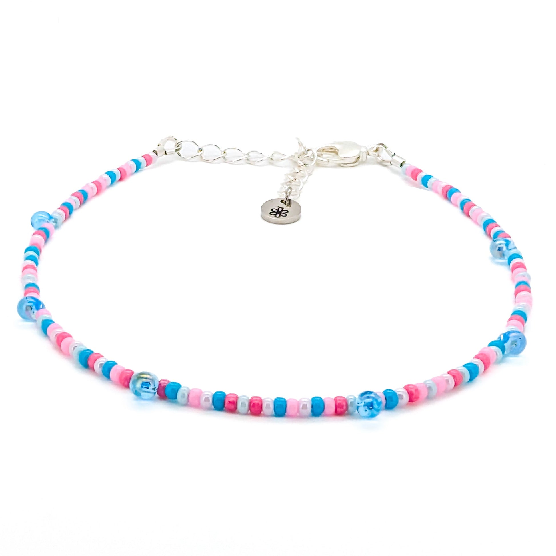 Dainty Anklet - Pink and Blue with Drop Beads