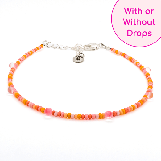Anklet - Pink and Orange with Drop Beads - creations by cherie