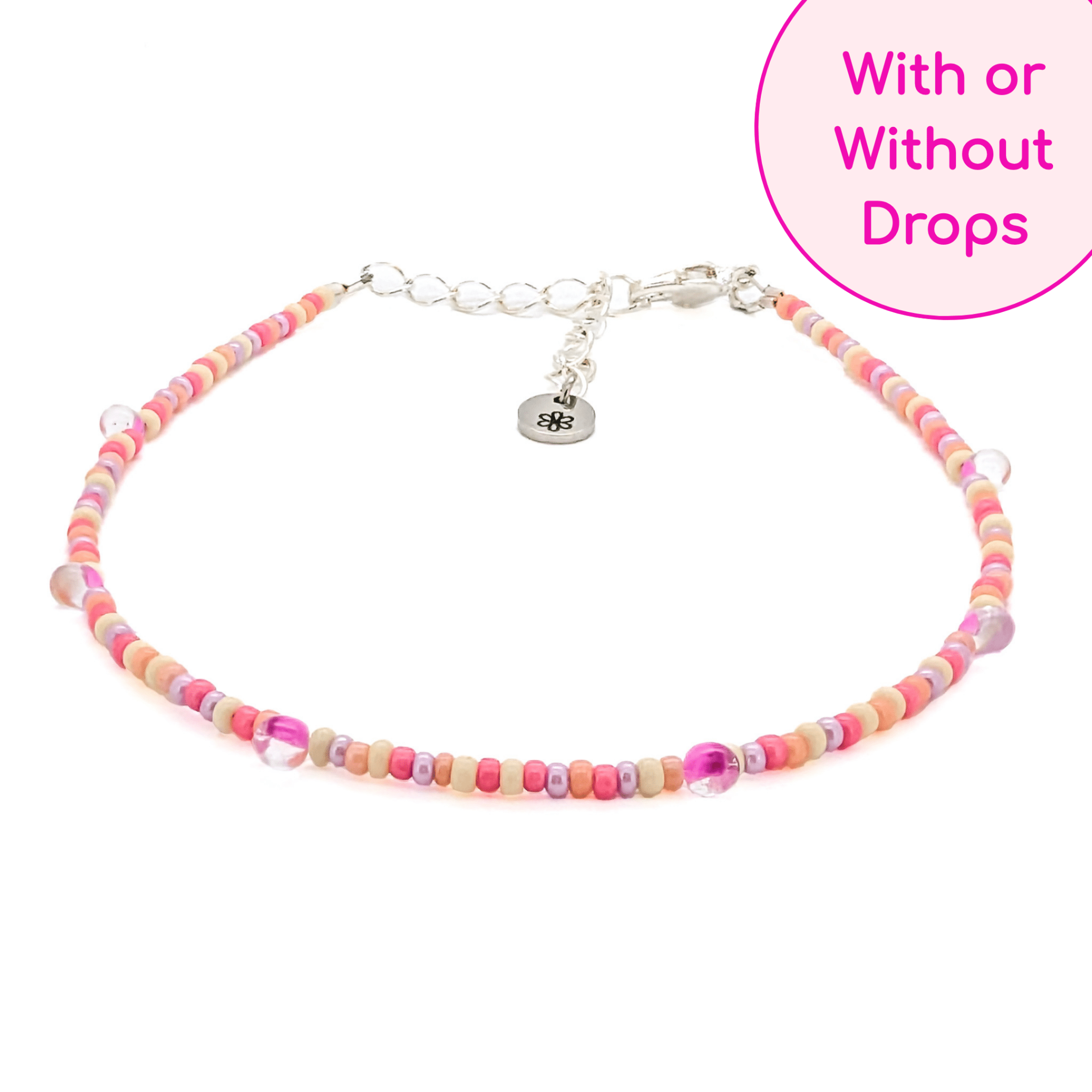 Dainty Anklet - Pink and White with Drop Beads – creations by cherie