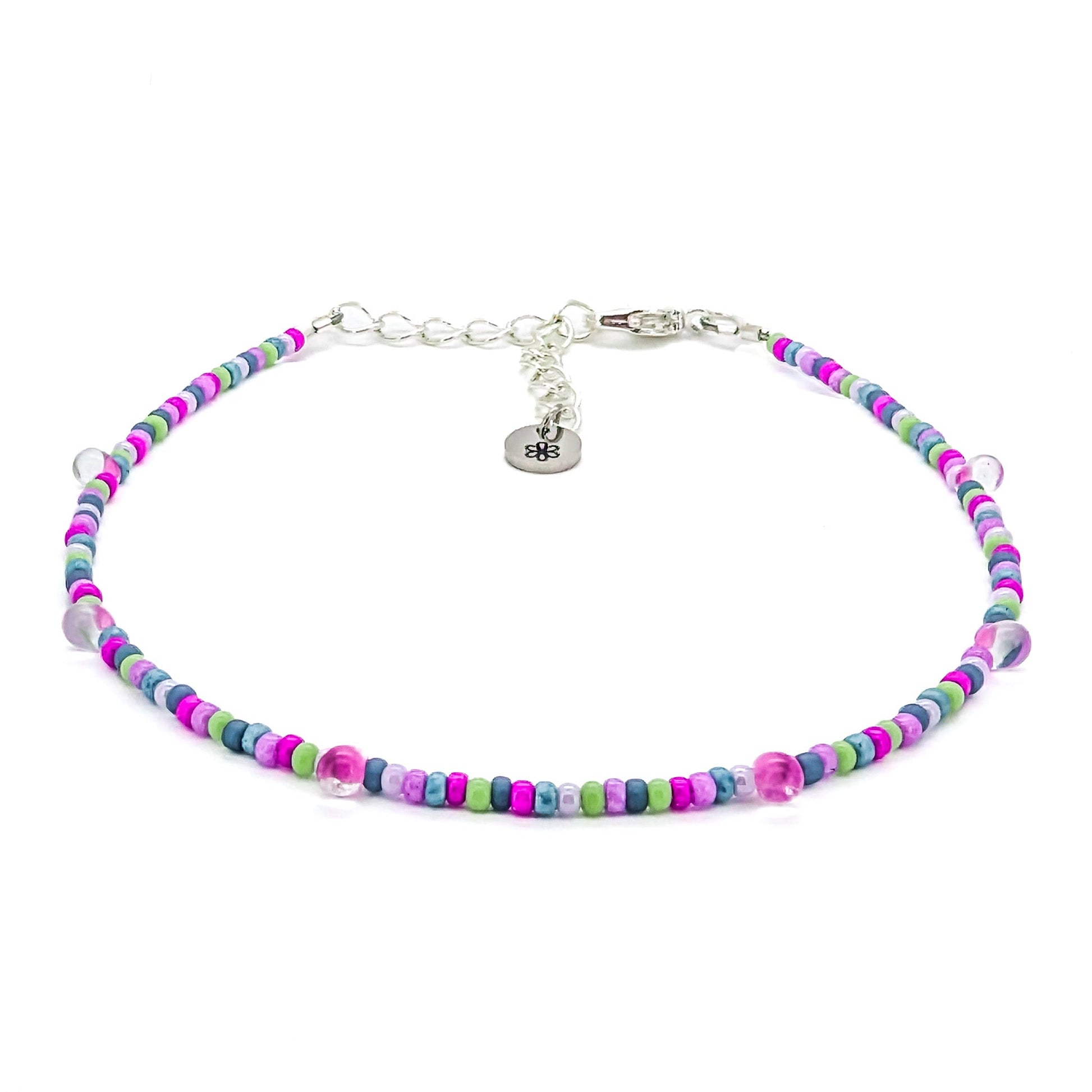 Dainty Anklet - Purple, Blue and Green with Drop Beads