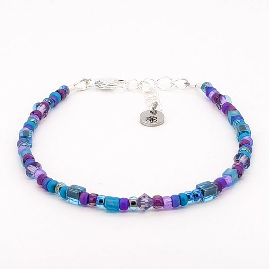 Assorted shaped glass seed beads - Purple and teal bracelet - creations by cherie