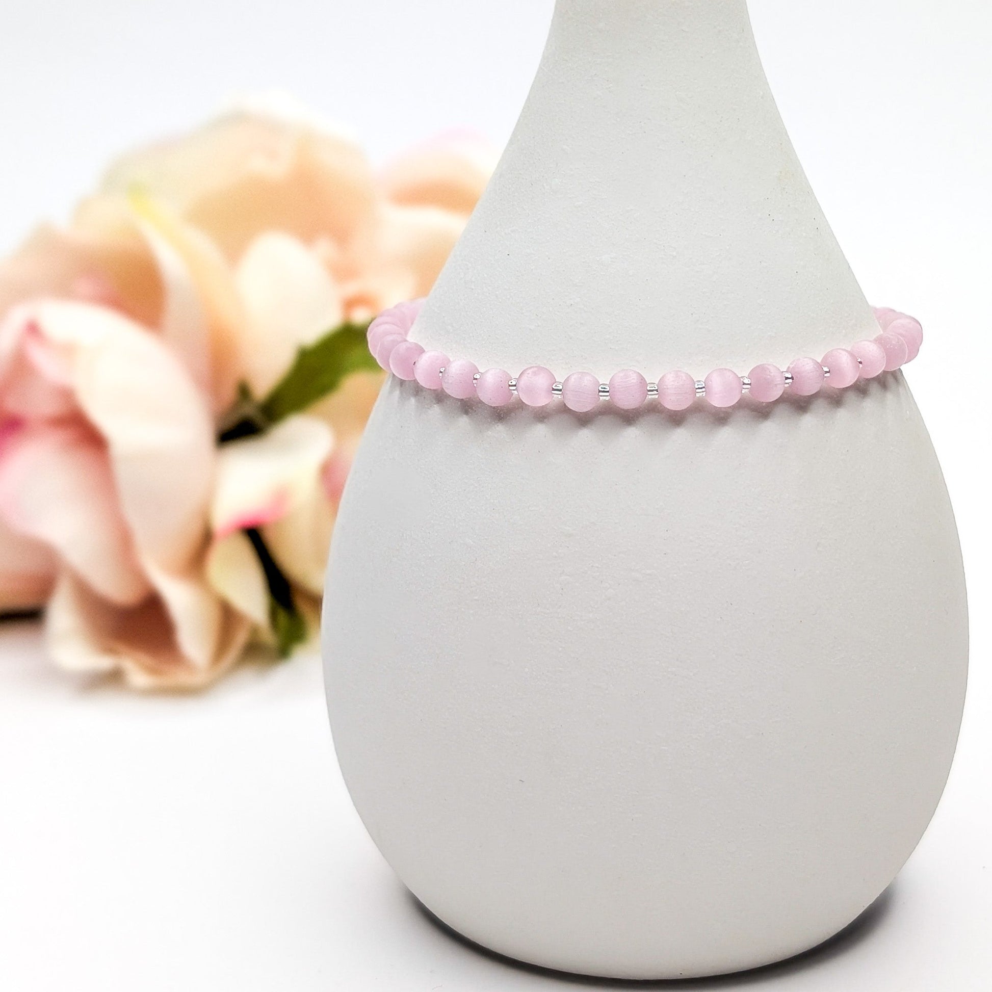 Cat's Eye Glass Bead Bracelet - pale pink