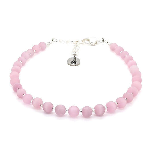 Cat's Eye Glass Bead Bracelet - pale pink