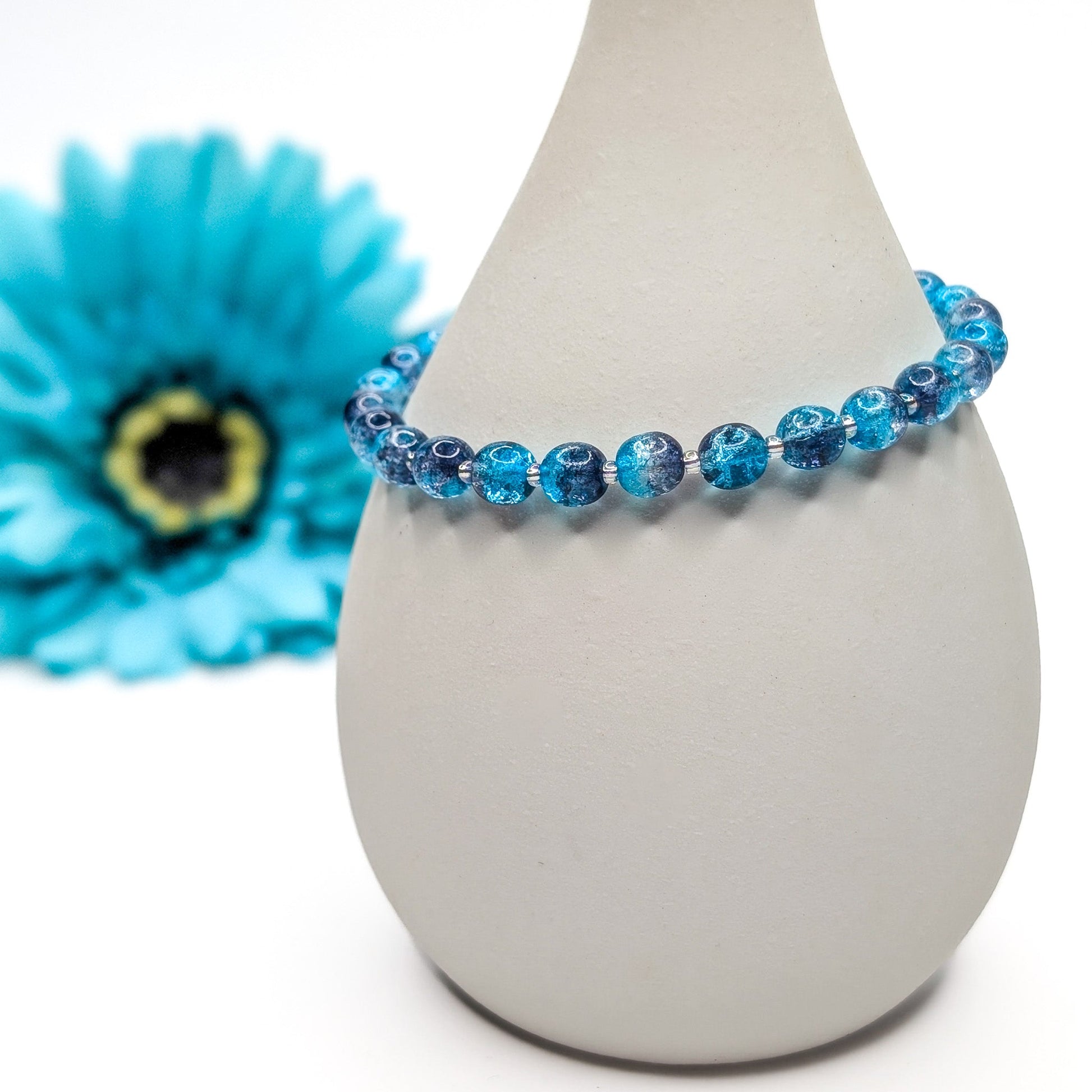 Crackle Bead Bracelet - Light Blue and Dark Blue