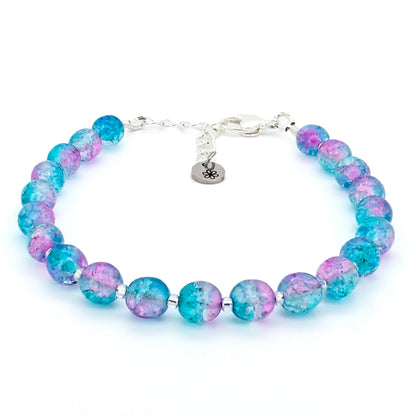 Crackle Bead Bracelet - Purple and Teal Blue