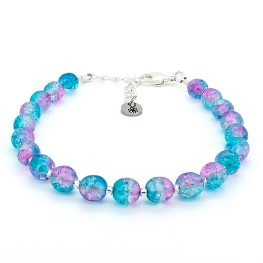 Crackle Bead Bracelet - Purple and Teal Blue