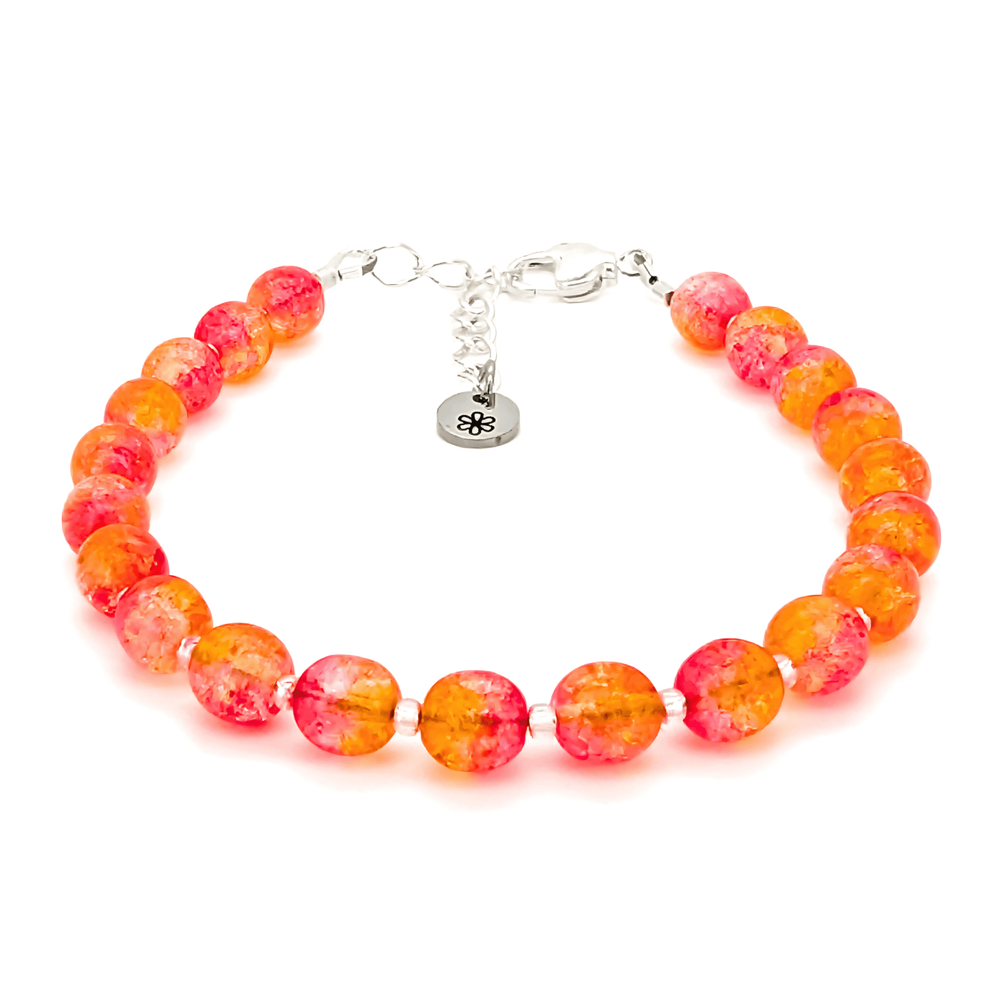 Crackle Bead Bracelet - Red and Orange