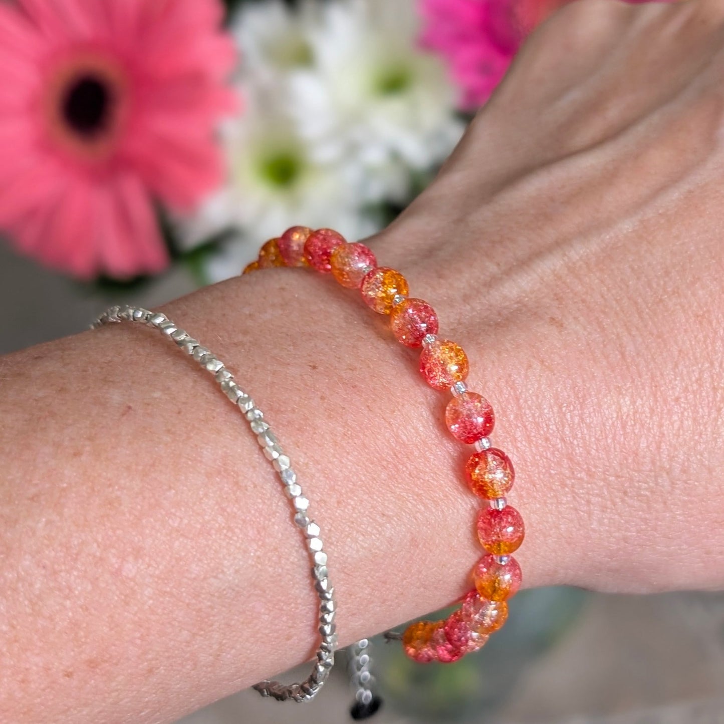 Crackle Bead Bracelet - Red and Orange
