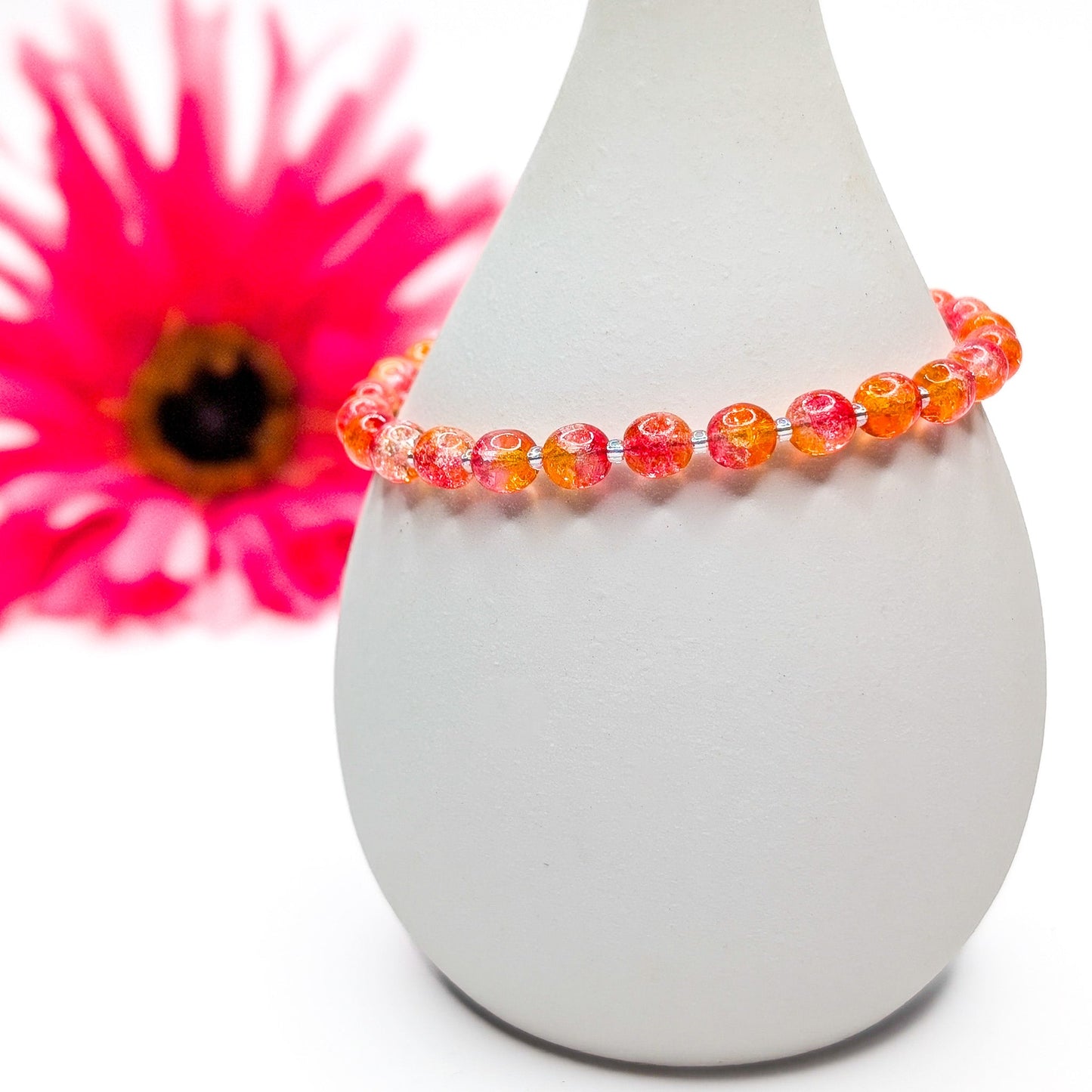 Crackle Bead Bracelet - Red and Orange