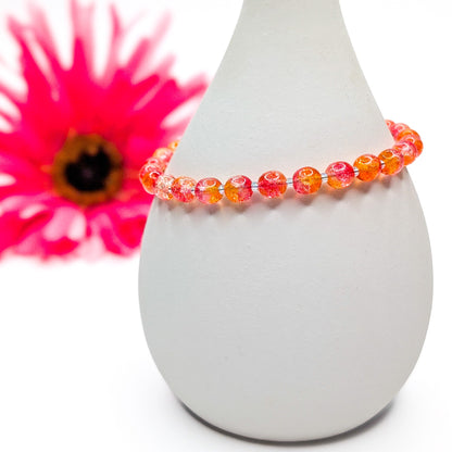 Crackle Bead Bracelet - Red and Orange