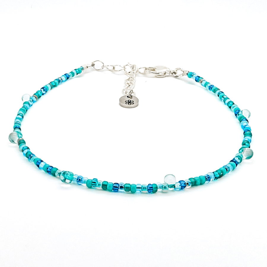 Dainty Anklet - Green with Drop Beads