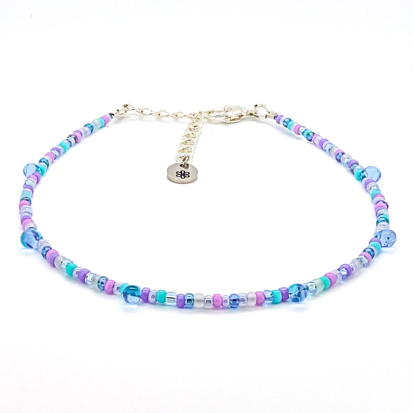 Dainty Anklet - Purple and Blue with Drop Beads