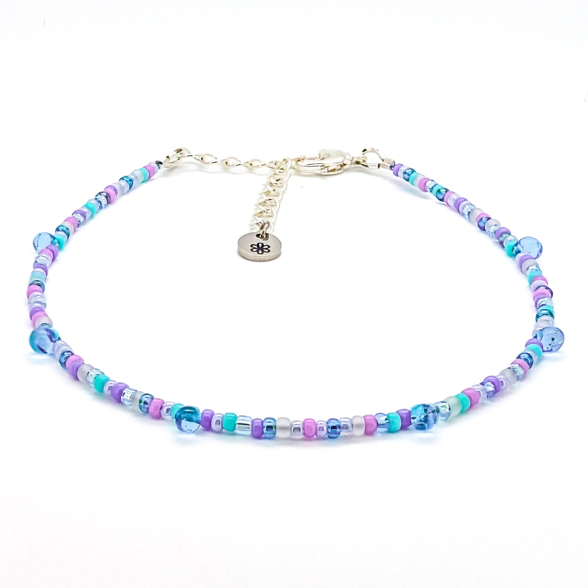 Dainty Anklet - Purple and Blue with Drop Beads