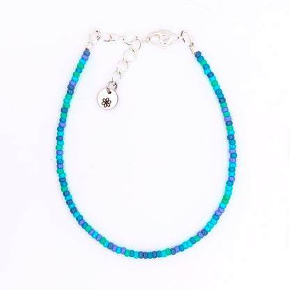 Dainty bracelet - blue and green glass beads - creations by cherie