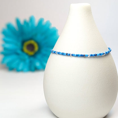 Dainty bracelet - blue and silver glass beads - creations by cherie