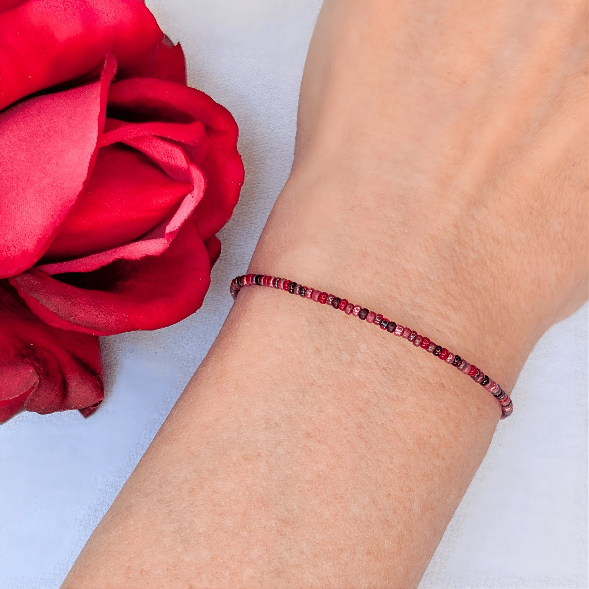 Dainty Bracelet - Cranberry - Silver Clasp
