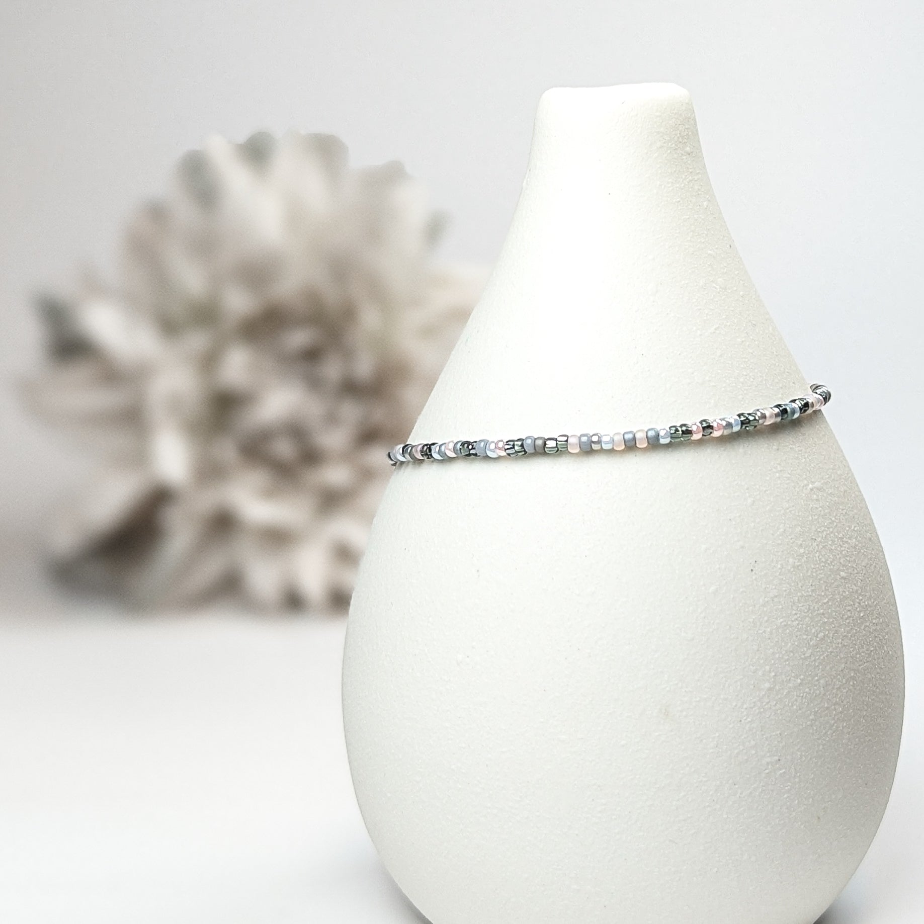 Dainty bracelet - Gray, Pale Blue and Pale Pink seed bead bracelet - creations by cherie