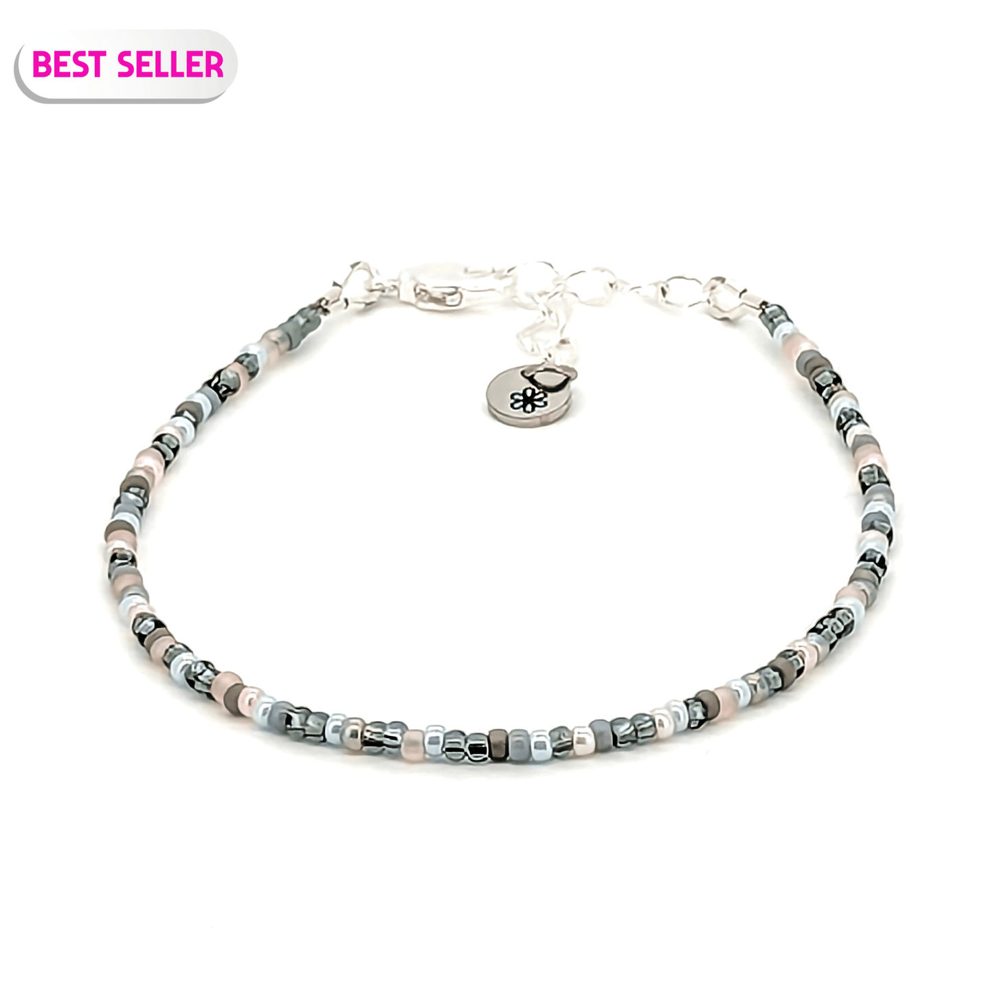 Dainty bracelet - Gray, Pale Blue and Pale Pink seed bead bracelet