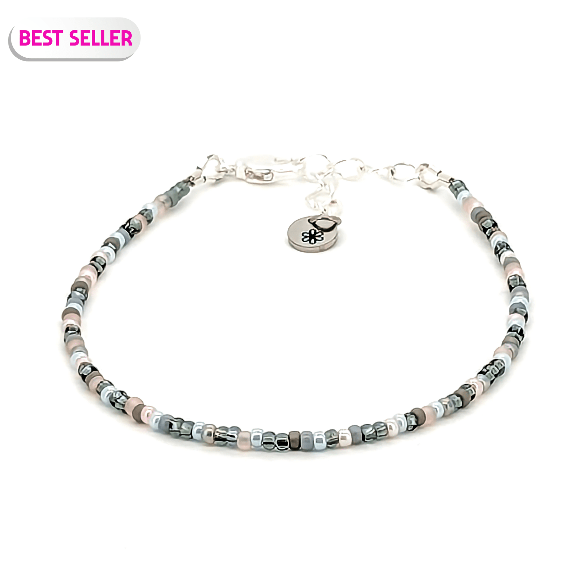 Dainty bracelet - Gray, Pale Blue and Pale Pink seed bead bracelet