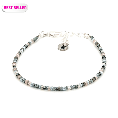 Dainty bracelet - Gray, Pale Blue and Pale Pink seed bead bracelet