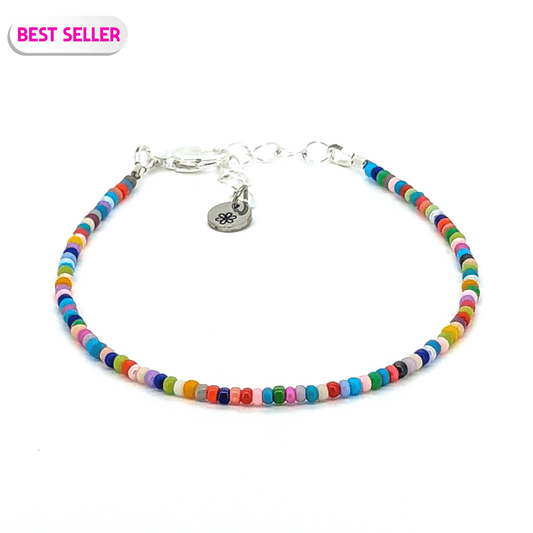Dainty bracelet - multi colored confetti glass seed beads