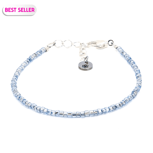 Dainty bracelet - pale blue silver glass beads