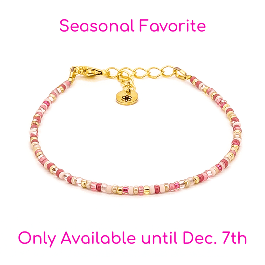 Dainty bracelet - pink and gold seed beads