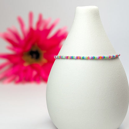 Dainty bracelet - Pink, Blue, Orange and Green seed bead bracelet - creations by cherie