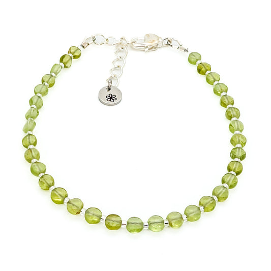 Dainty Gemstone Bracelet - August Birthstone - Peridot in Silver - creations by cherie