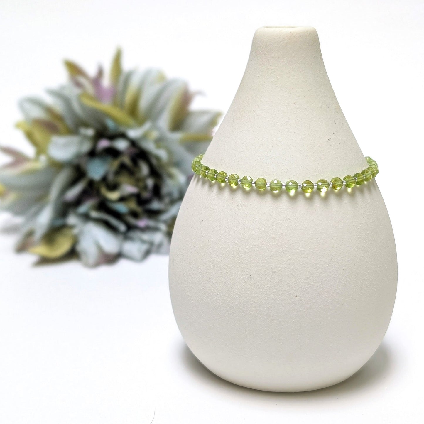 Dainty Gemstone Bracelet - August Birthstone - Peridot in Silver - creations by cherie
