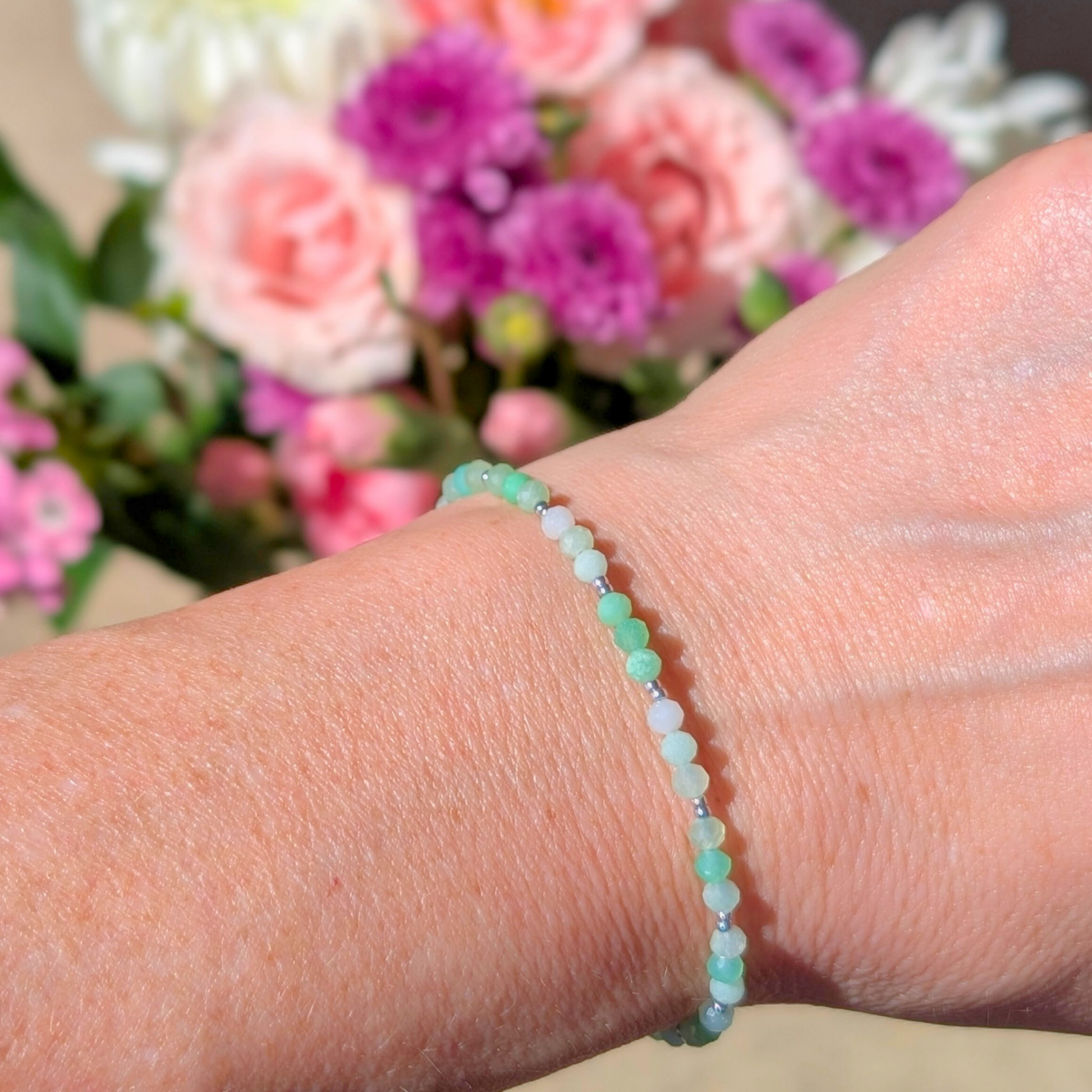 Dainty Gemstone Bracelet - Chrysoprase Silver