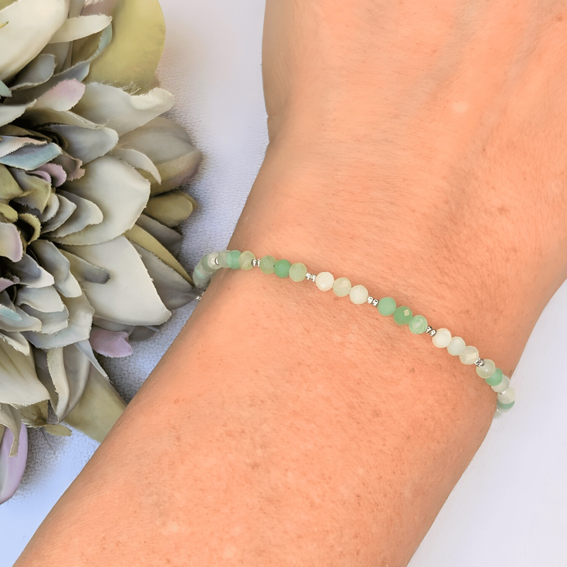 Dainty Gemstone Bracelet - Chrysoprase Silver