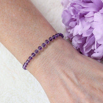 Dainty Gemstone Bracelet - February Birthstone - Amethyst in Silver - creations by cherie