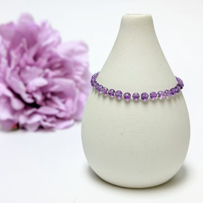 Dainty Gemstone Bracelet - February Birthstone - Amethyst in Silver - creations by cherie