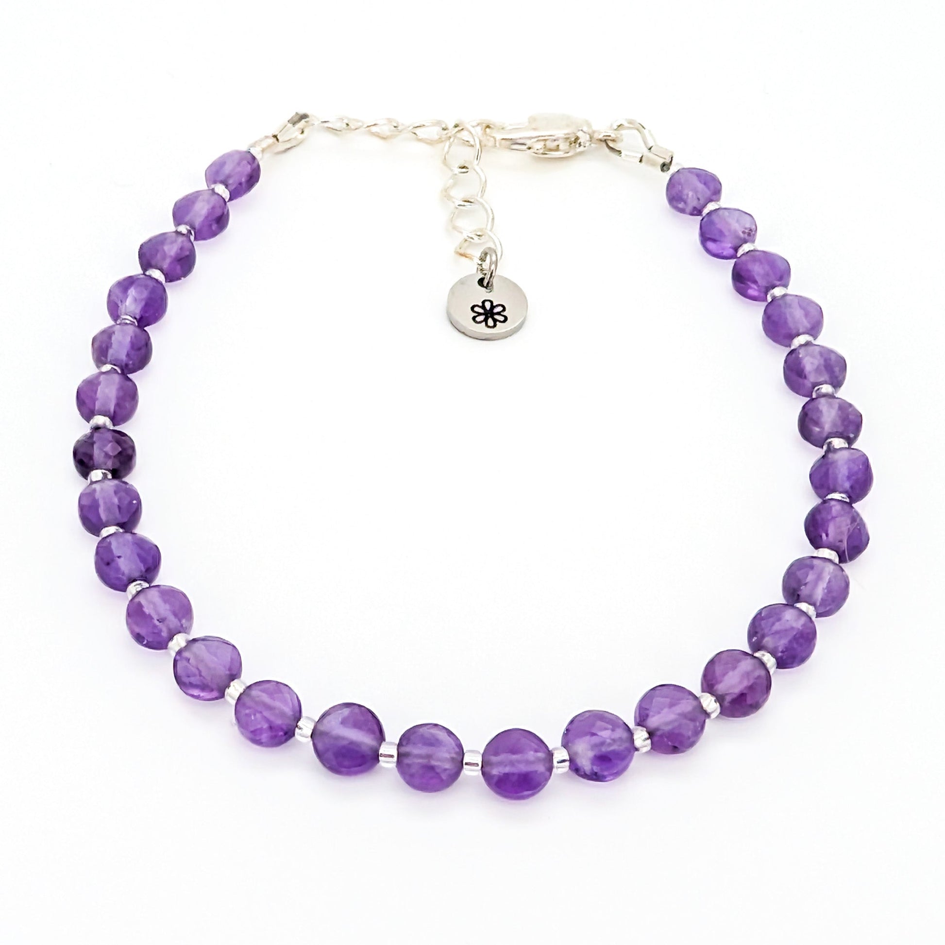 Dainty Gemstone Bracelet - February Birthstone - Amethyst in Silver - creations by cherie