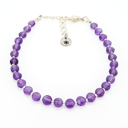 Dainty Gemstone Bracelet - February Birthstone - Amethyst in Silver - creations by cherie