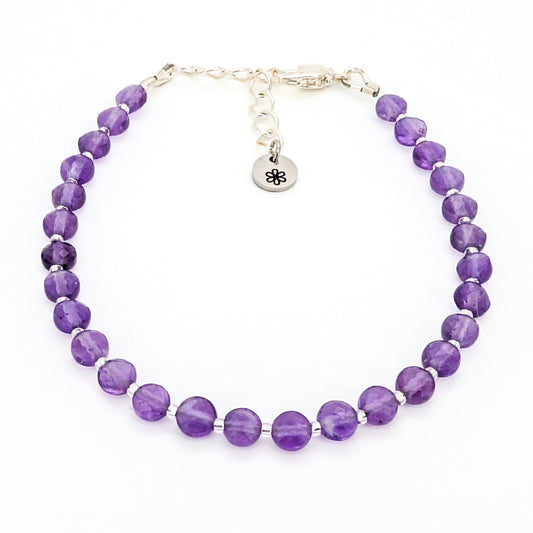 Dainty Gemstone Bracelet - February Birthstone - Amethyst in Silver - creations by cherie