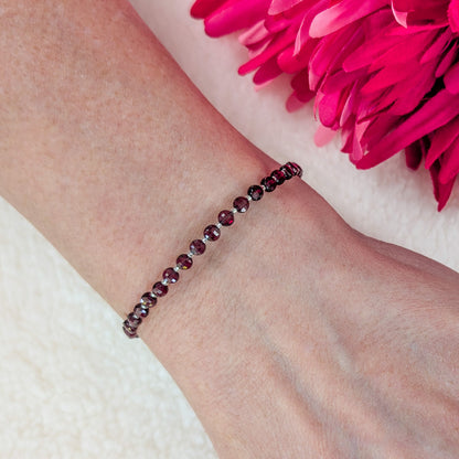 Dainty Gemstone Bracelet - January Birthstone - Garnet in Silver - creations by cherie