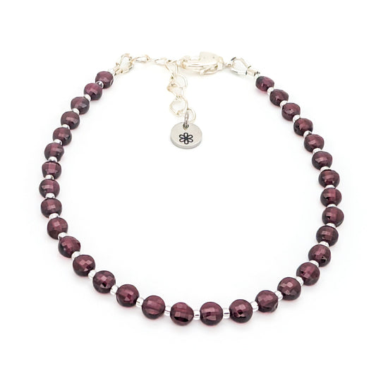 Dainty Gemstone Bracelet - January Birthstone - Garnet in Silver - creations by cherie