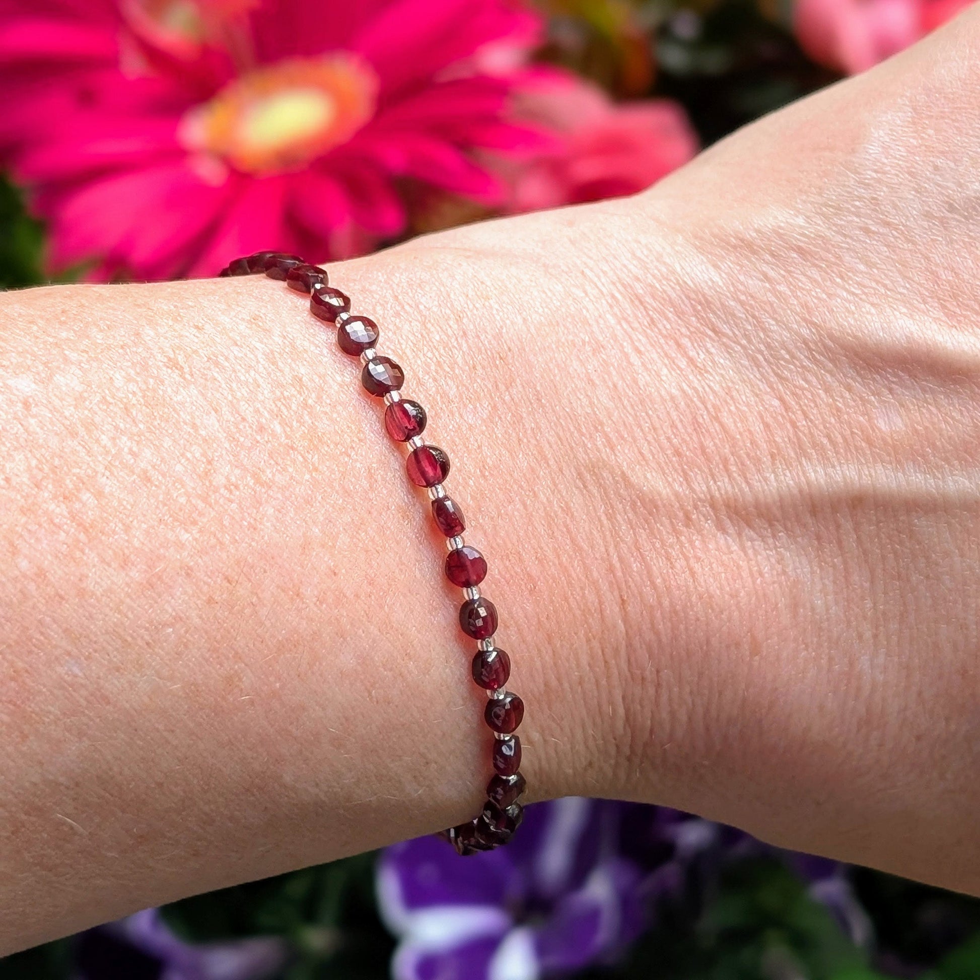 Dainty Gemstone Bracelet - January Birthstone - Garnet in Silver - creations by cherie