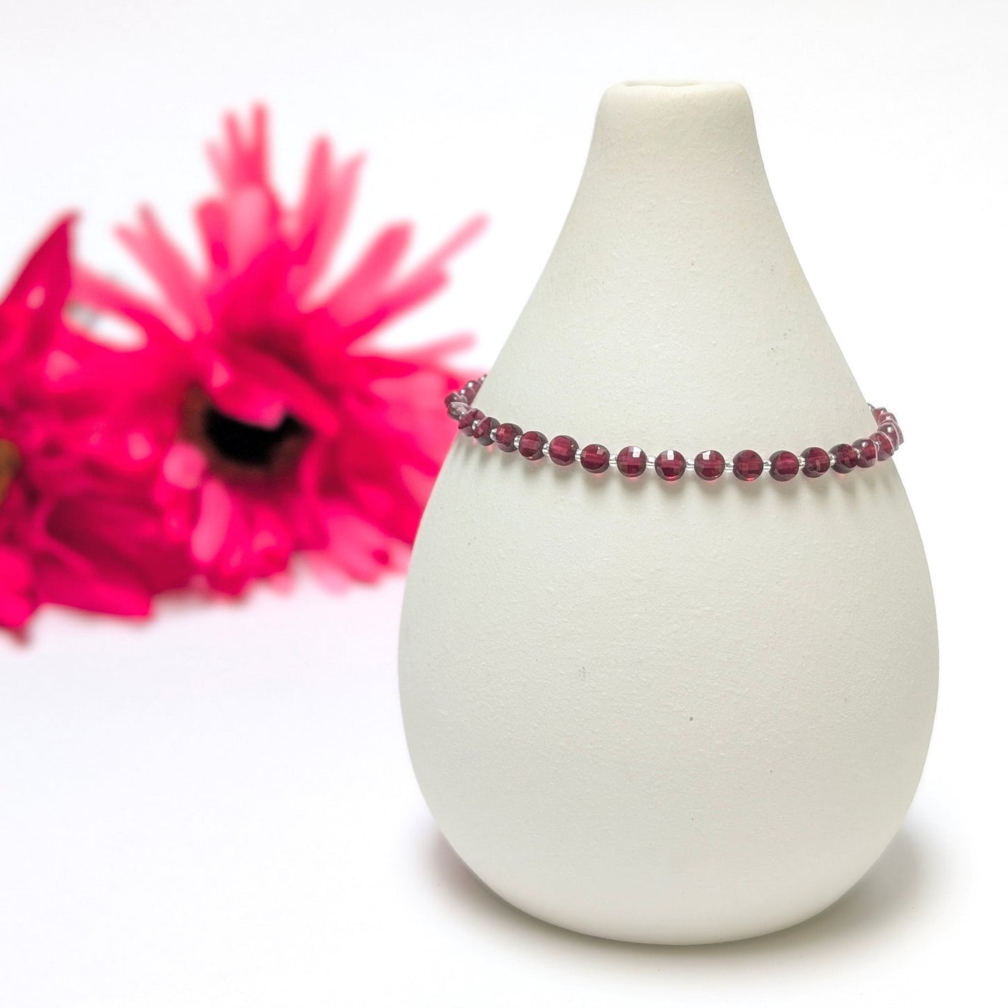 Dainty Gemstone Bracelet - January Birthstone - Garnet in Silver - creations by cherie