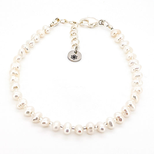 Dainty Gemstone Bracelet - June Birthstone - Pearl in Silver - creations by cherie
